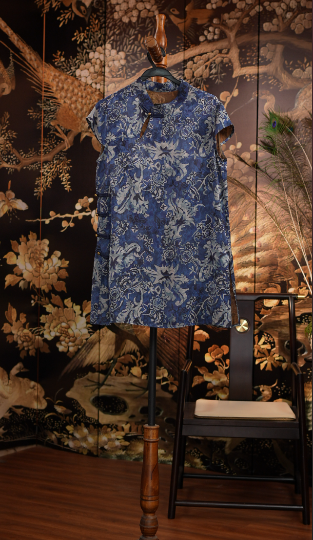 复古夏季新中式套装慵懒风宽松中长款时尚优雅刺印花