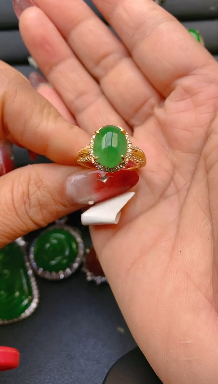 【闪购商品】翡翠戒指银S925镶嵌天然A货翡翠1