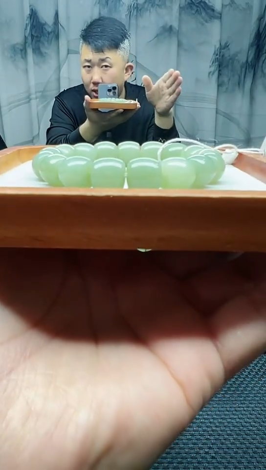 未镶嵌手串和田玉且末高清白直切卡13纯天然拍一发一