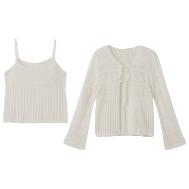 蕾丝小香风毛衣长袖白色镂空秋季-8599