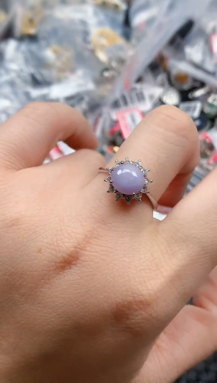 银S925镶嵌戒指翡翠天然A货缅甸翡翠