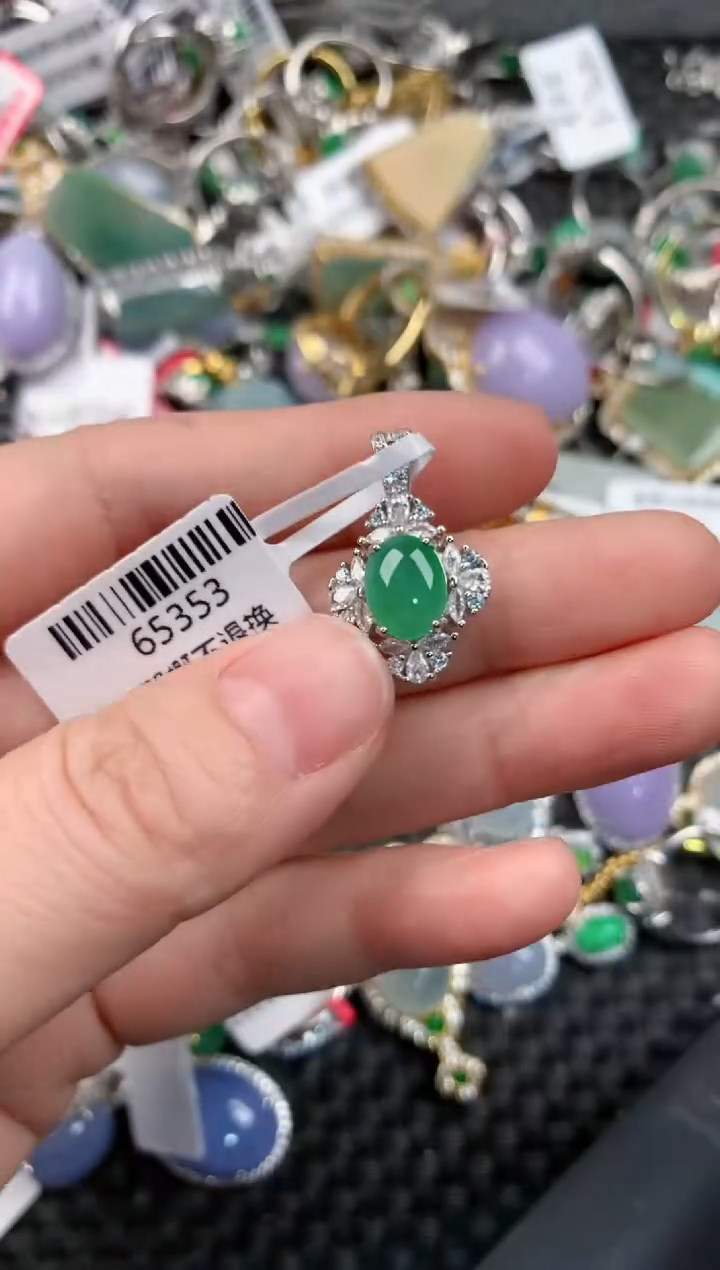银S925镶嵌戒指翡翠10-10-10    7