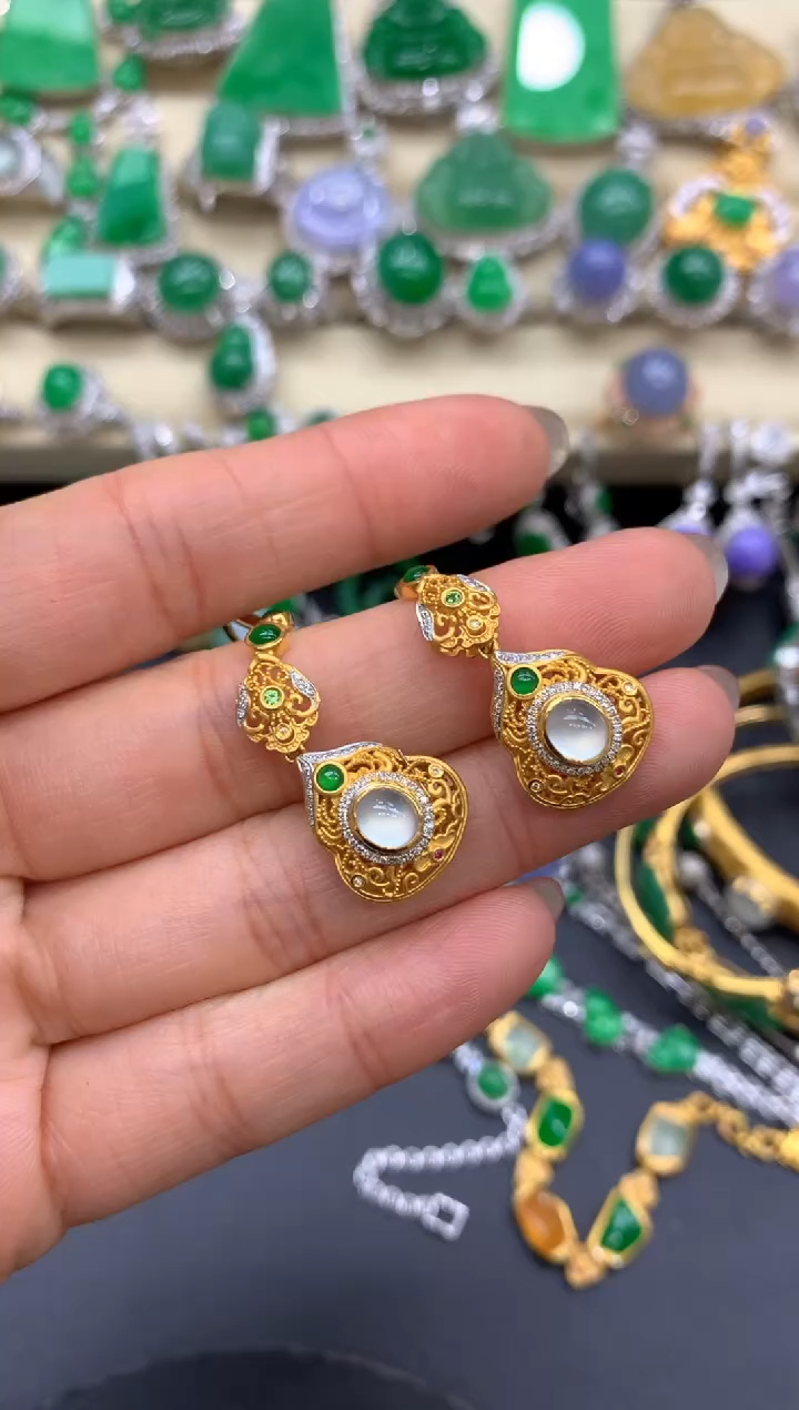 【闪购商品】翡翠耳饰18K金镶嵌521-中国好珍宝