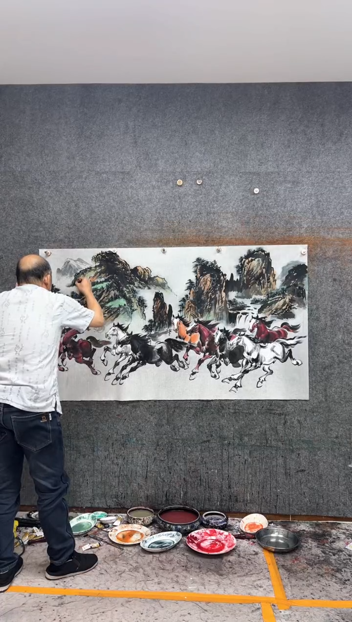 纸本国画定制同款  八骏 180x95cm