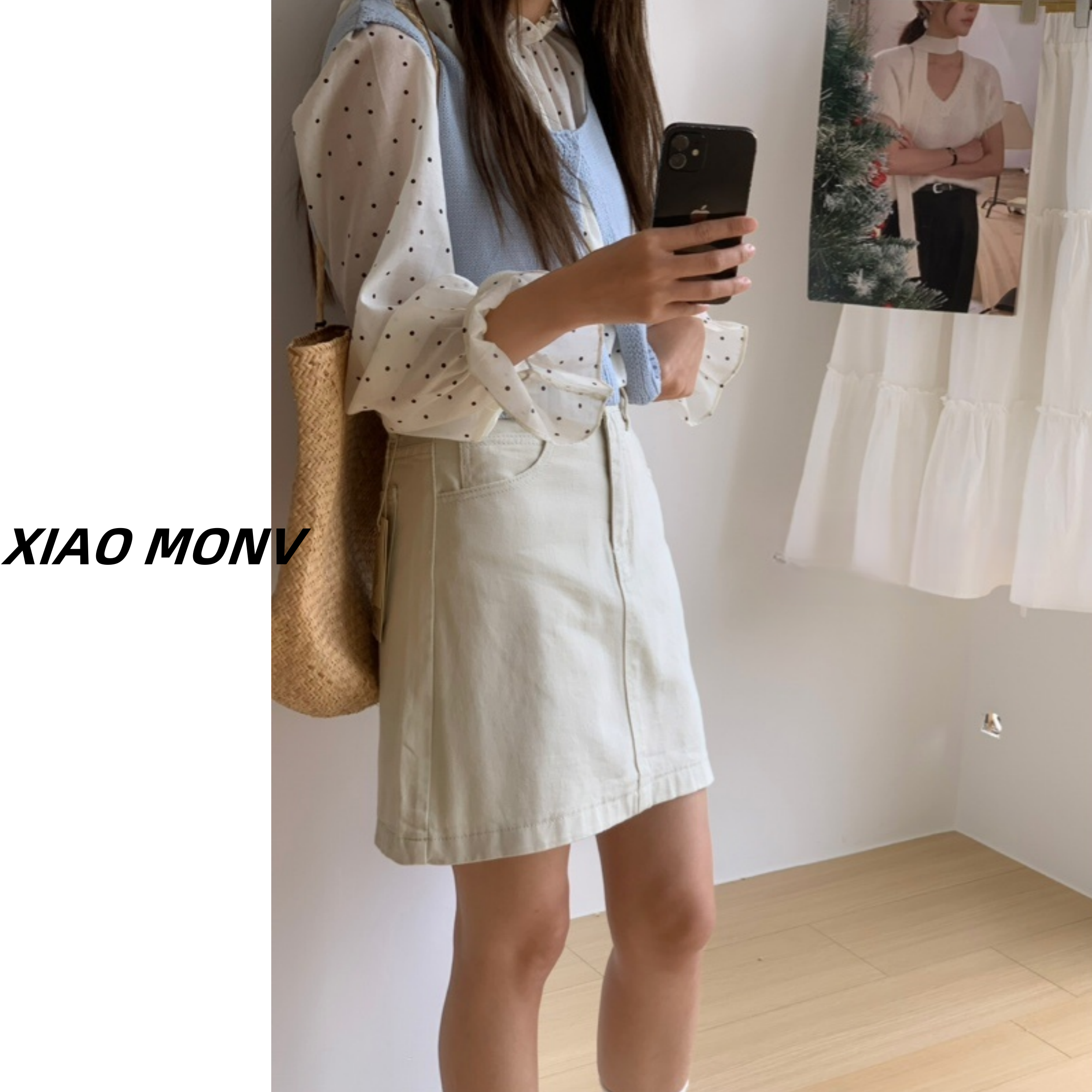 【小魔女家】❤高腰休闲短裙春夏自然腰小众牛仔半身裙-8182