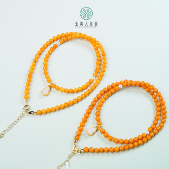 菲菲珠宝好~蜜蜡圆珠项链约4mm~多样性发一