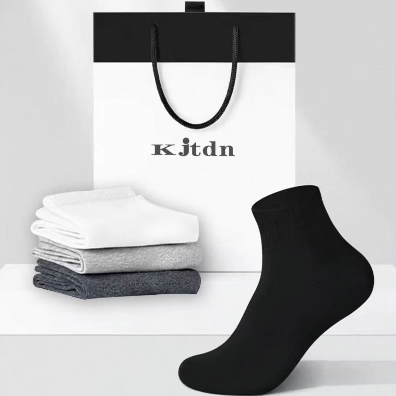 珍珠棉【礼盒5双】袜子男女四季中筒袜黑色短袜运动袜抗菌透气