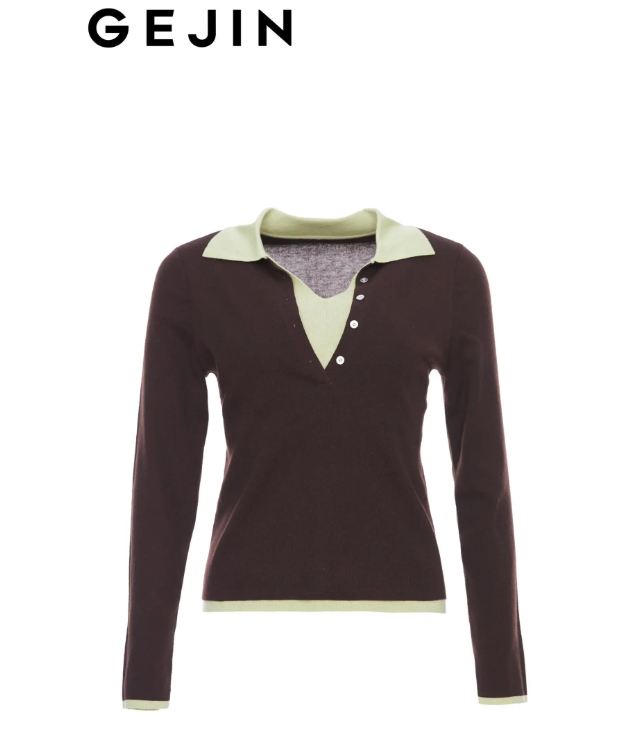 GEJIN/歌锦新款翻领针织衫包芯纱针织上衣撞色上衣百搭9112662557