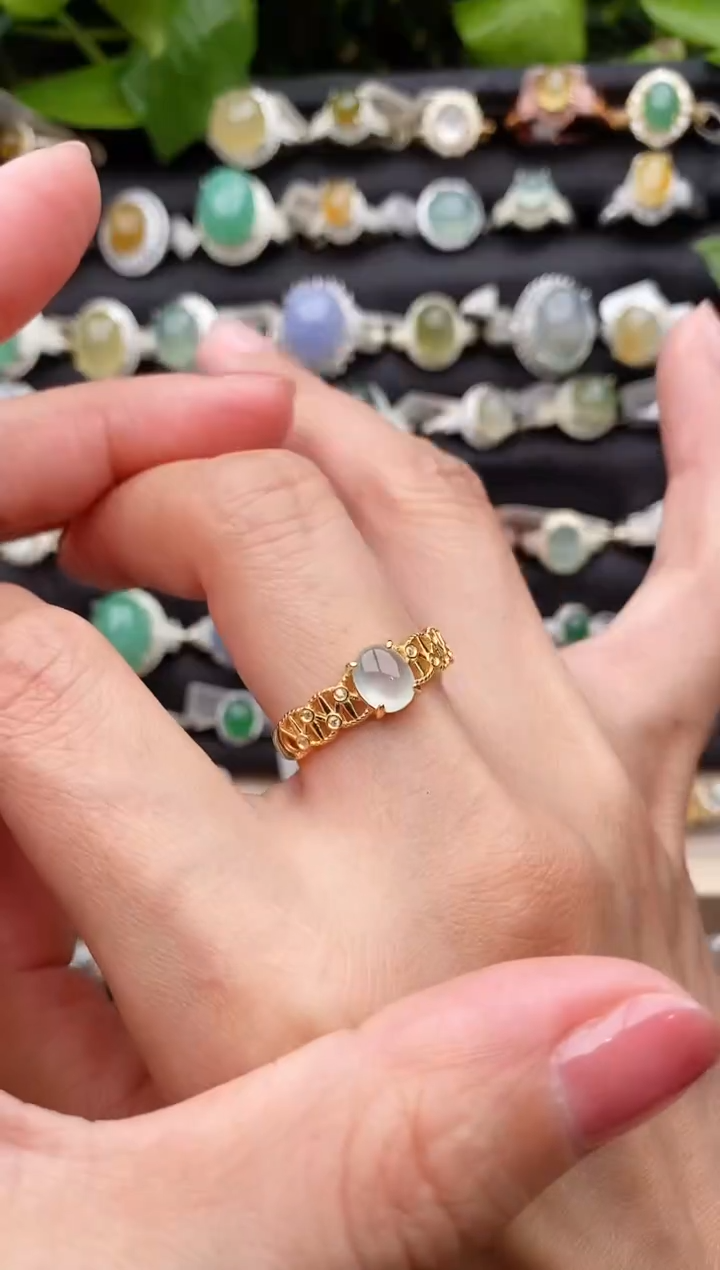 【闪购商品】翡翠戒指银S925镶嵌缅甸天然A货翡翠22  9-4