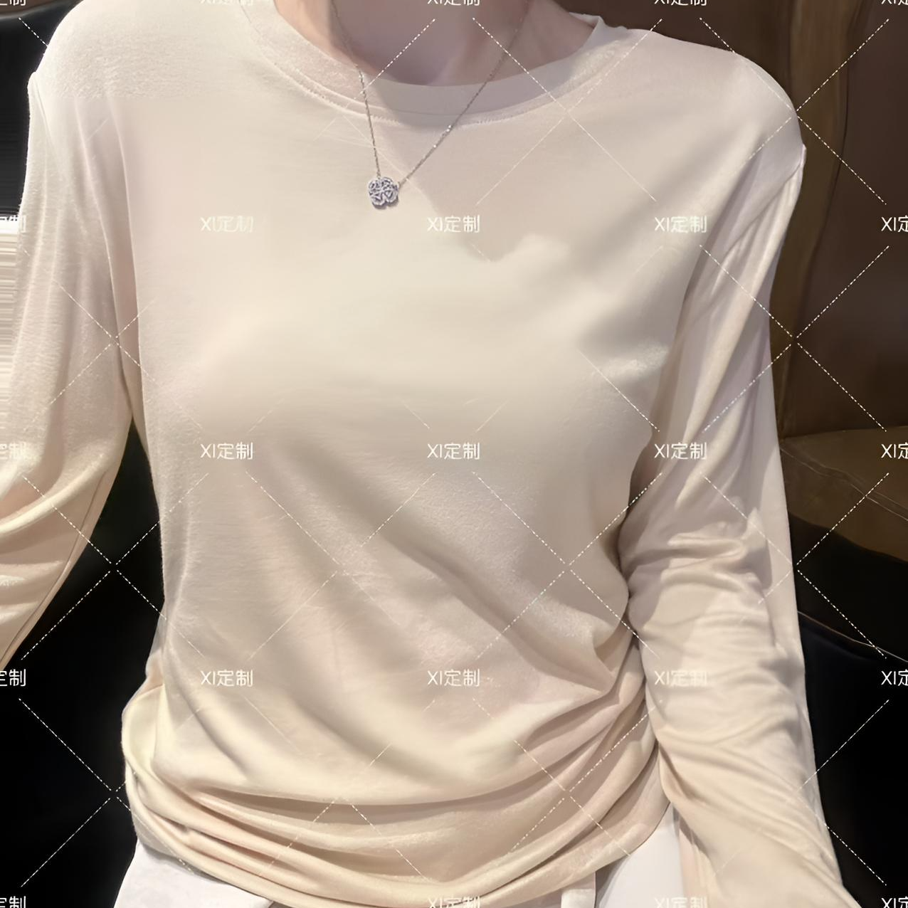 T2025新款纯色长袖秋款百搭打底衫女极简显瘦T恤洋气设计感女T恤
