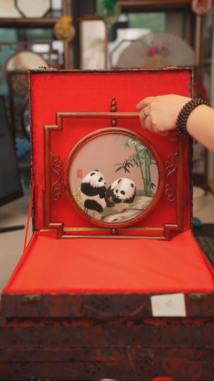 扇子苏绣双面绣五福架 35乘41