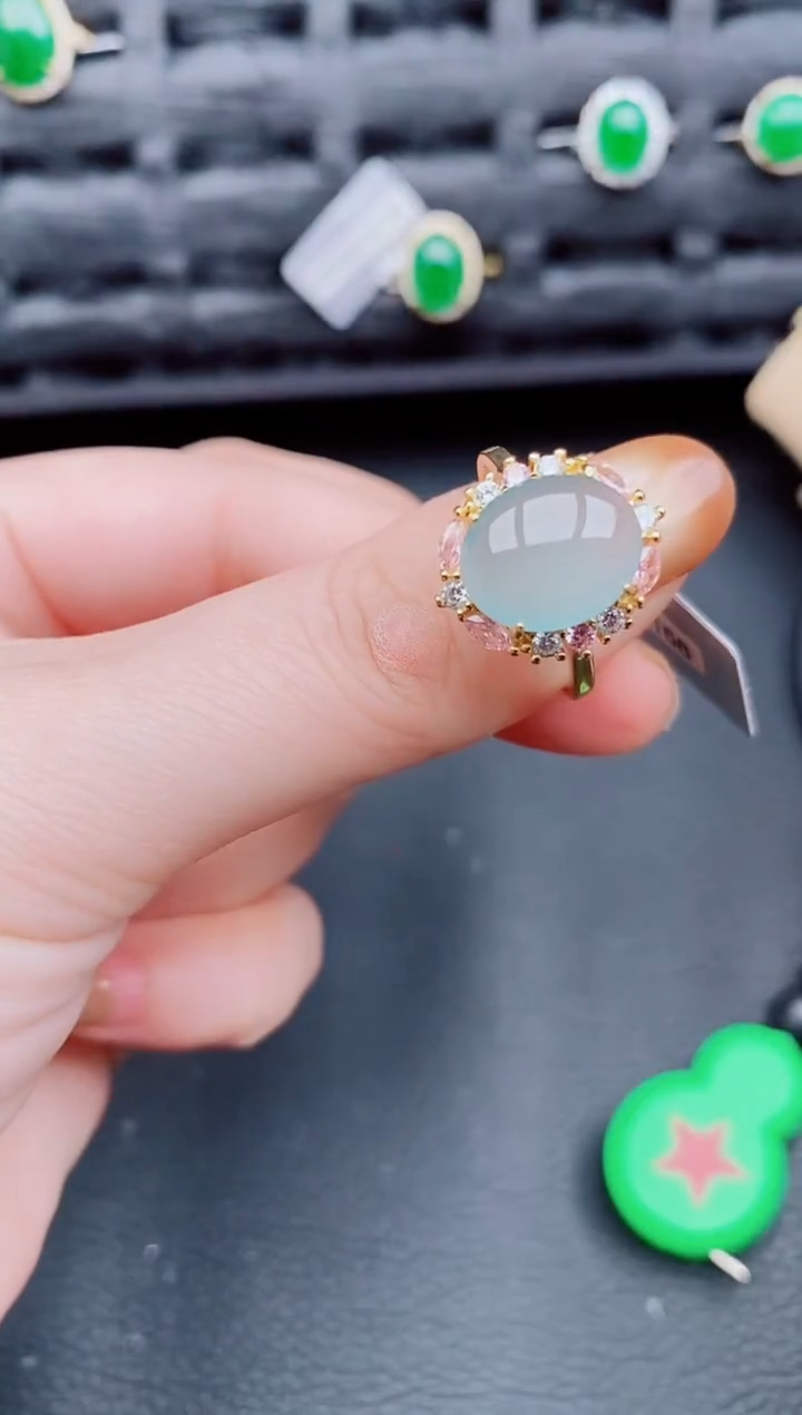 【闪购商品】翡翠戒指银S925镶嵌天然a货翡翠462