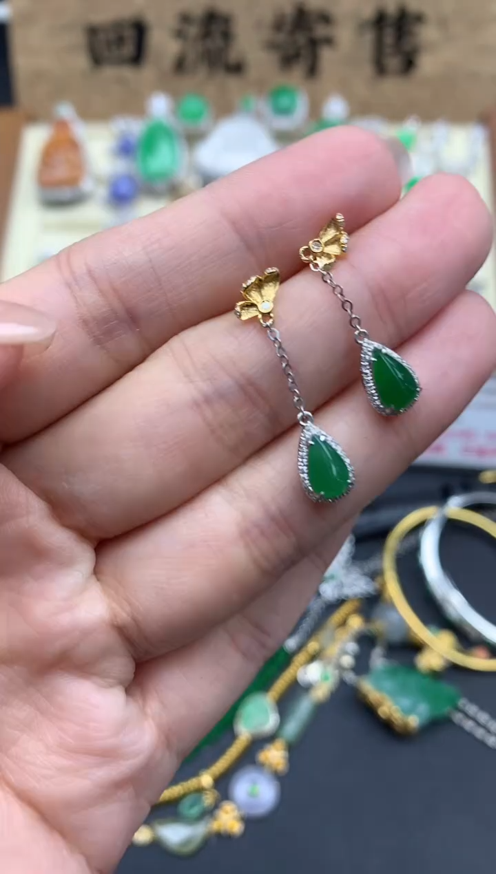 【闪购商品】翡翠耳饰18K金镶嵌409-中国好珍宝