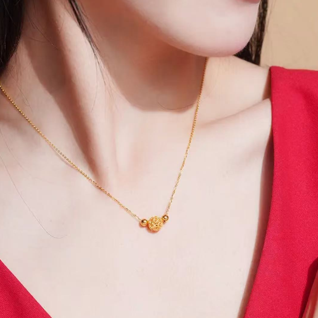 老凤祥足金999黄金绣球花丝项链轻奢气质经典时尚老婆女友投资金
