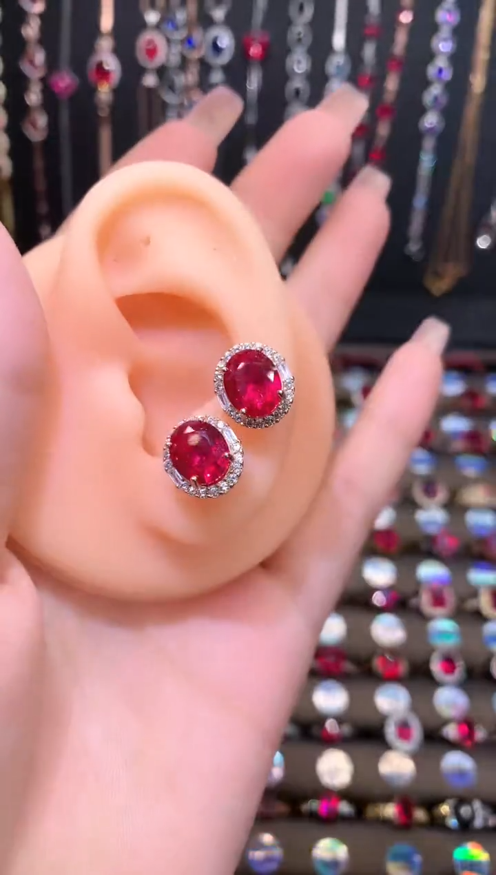 耳饰银S925镶嵌红宝石玫瑰金810