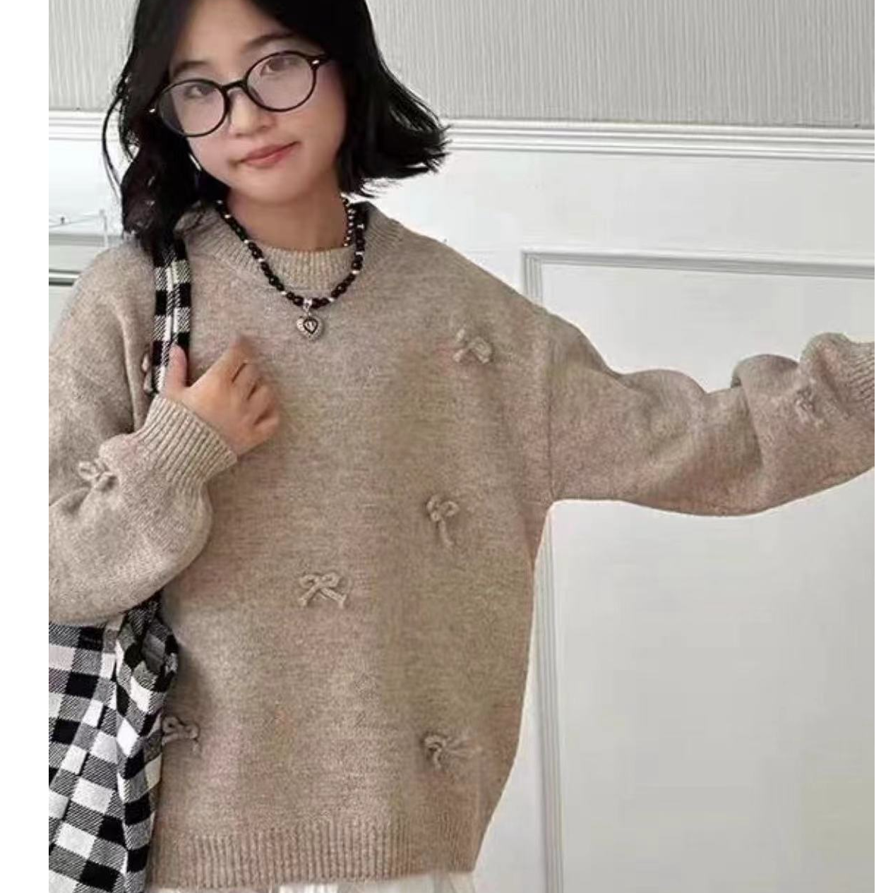 韩系风女童蝴蝶结毛衣082