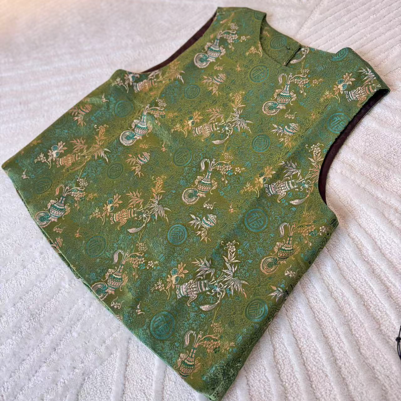 谢美丽-精选提花背心坎肩绿色马甲新中式