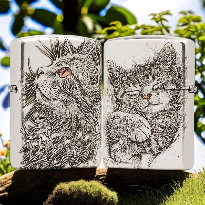 ZIPPO打火机纯银1941复刻仰望猫睡猫DYJ1