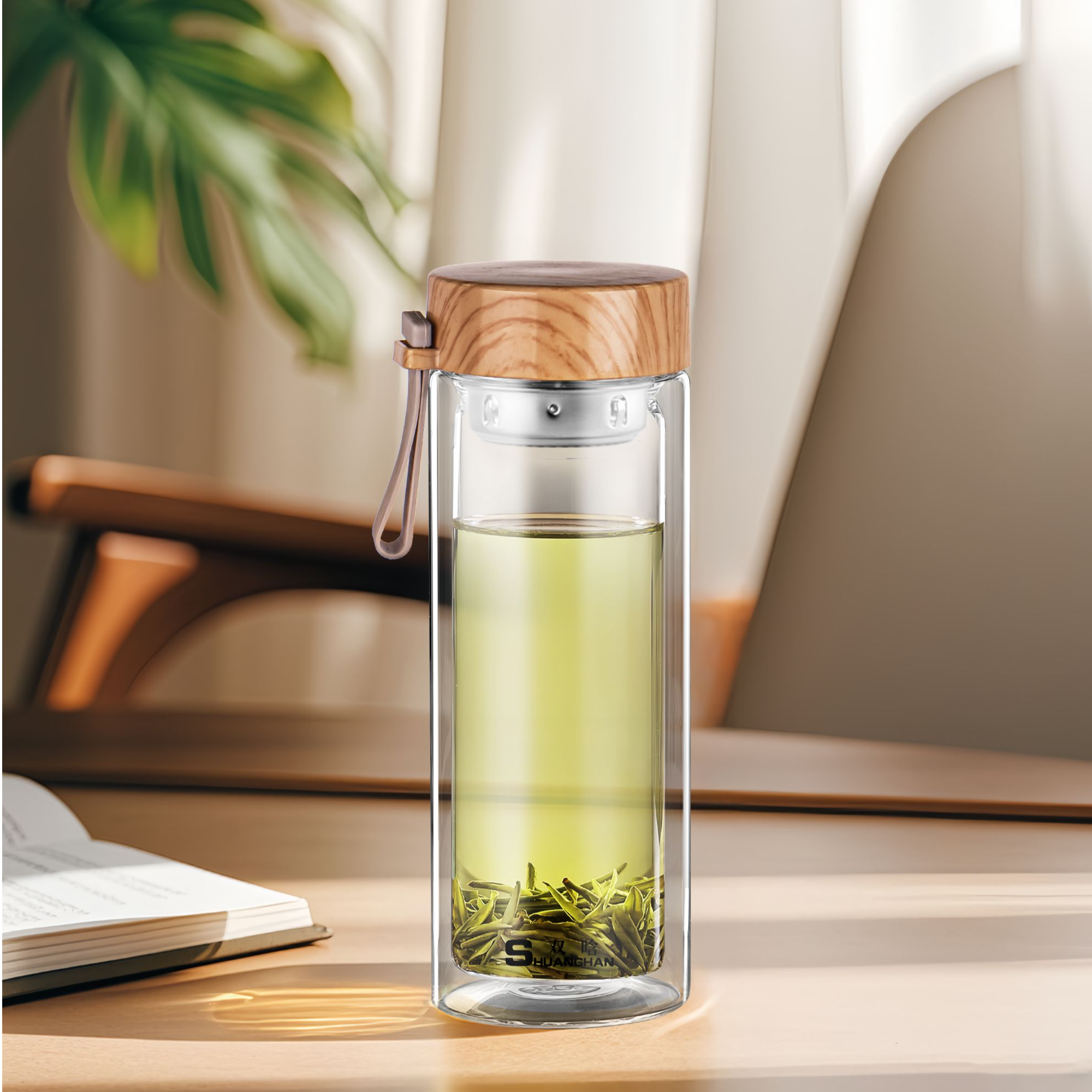 双晗双层玻璃杯男士泡茶杯高档商务车载杯子女大容量隔热专用水杯