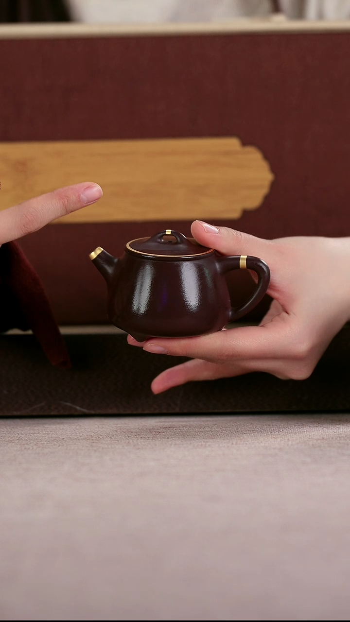 茶壶紫砂四号井茄皮紫泥描金小高瓢