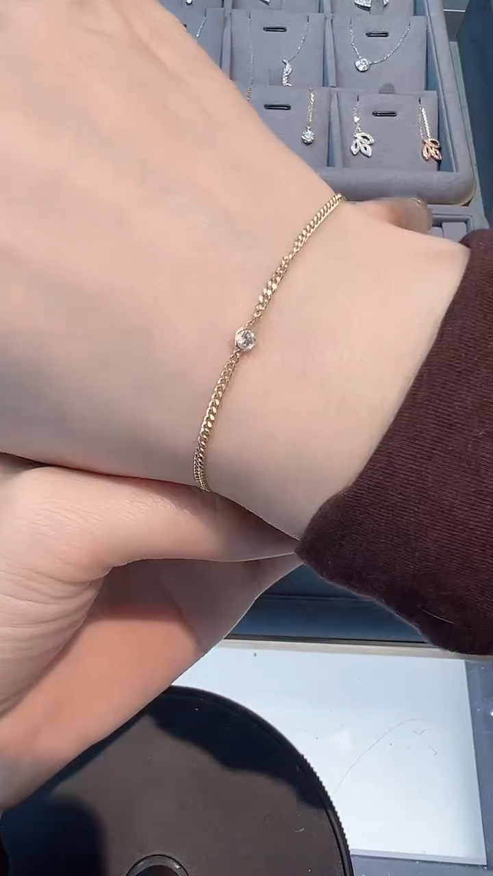 【闪购商品】钻石/18K金镶嵌古巴手链