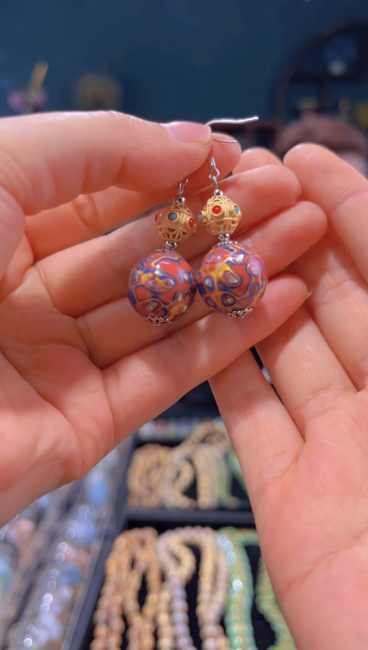 【闪购商品】非遗犀皮漆精品耳环橙蓝