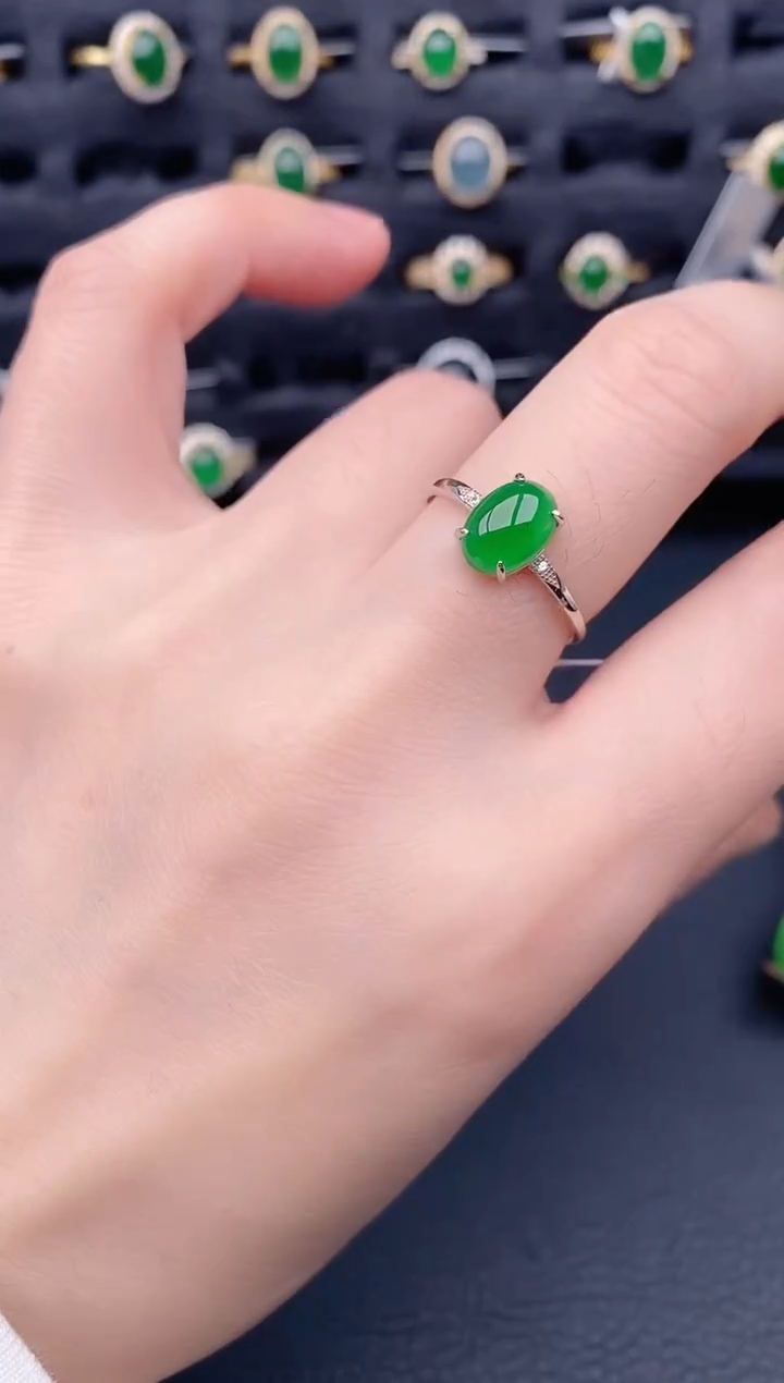 银S925镶嵌戒指翡翠天然a货翡翠181