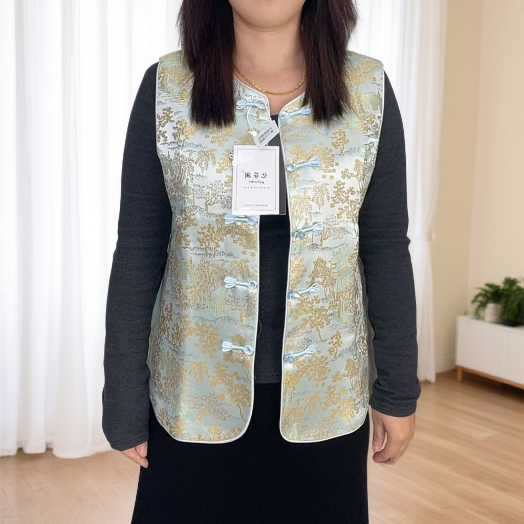 （单的）山水楼阁刺绣新中式国风马甲