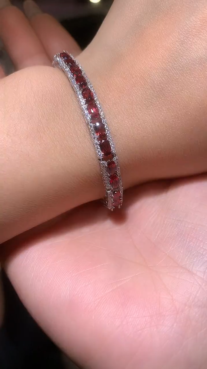 银S925镶嵌手链石榴石【宝石世家严选】