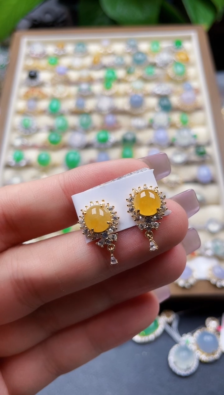 银S925镶嵌翡翠耳饰128