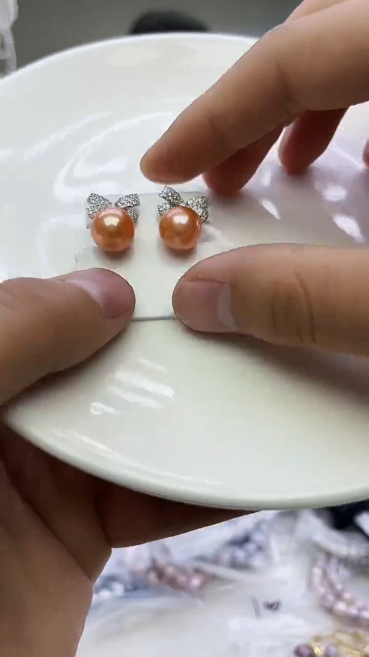 未镶嵌耳饰淡水珍珠中国红耳饰