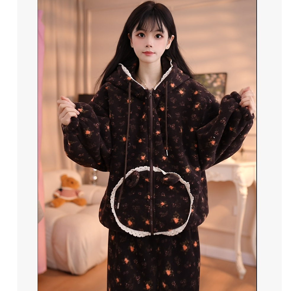 【心想事橙】2025冬季加绒加厚长袖甜美睡衣女套装可外穿wqn