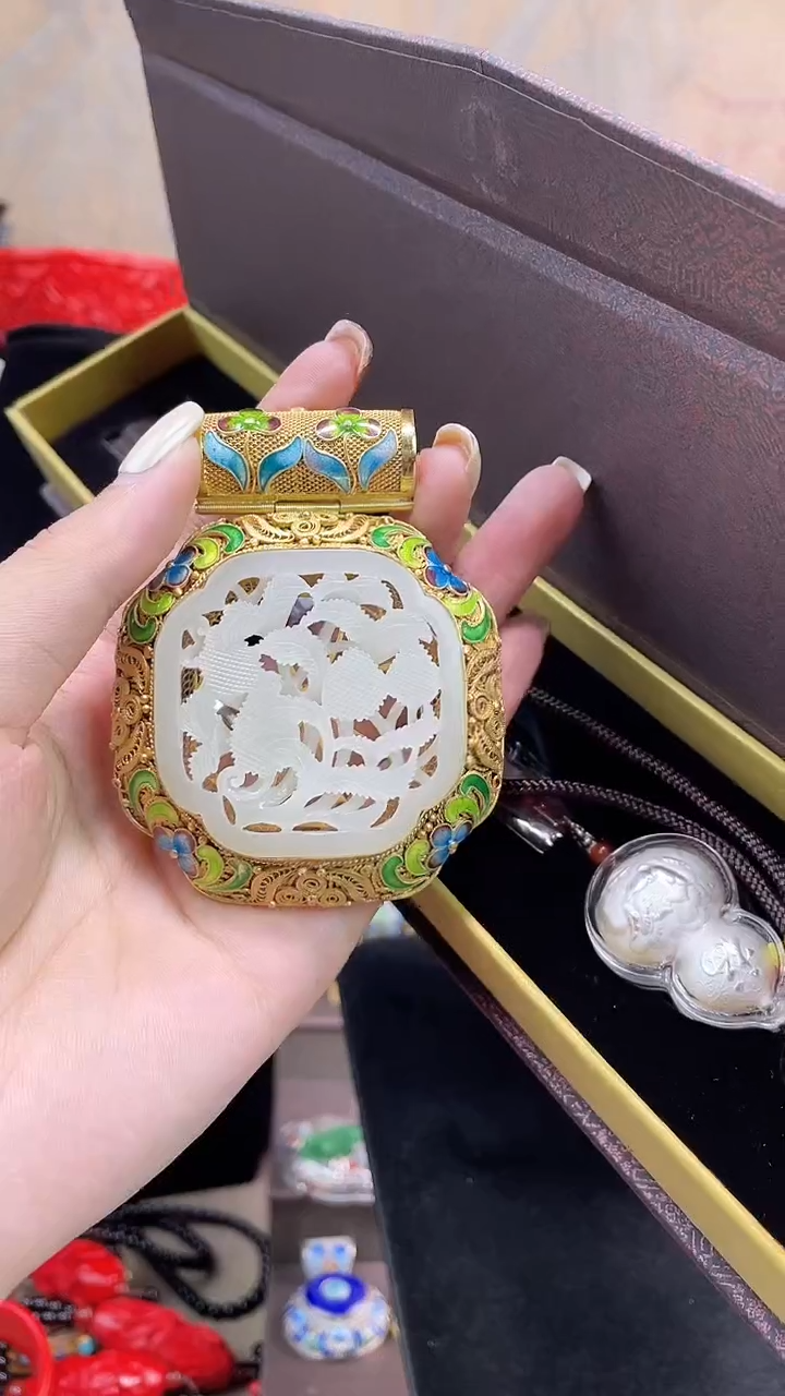 清*非遗手工花丝镶嵌吊坠加葫芦
