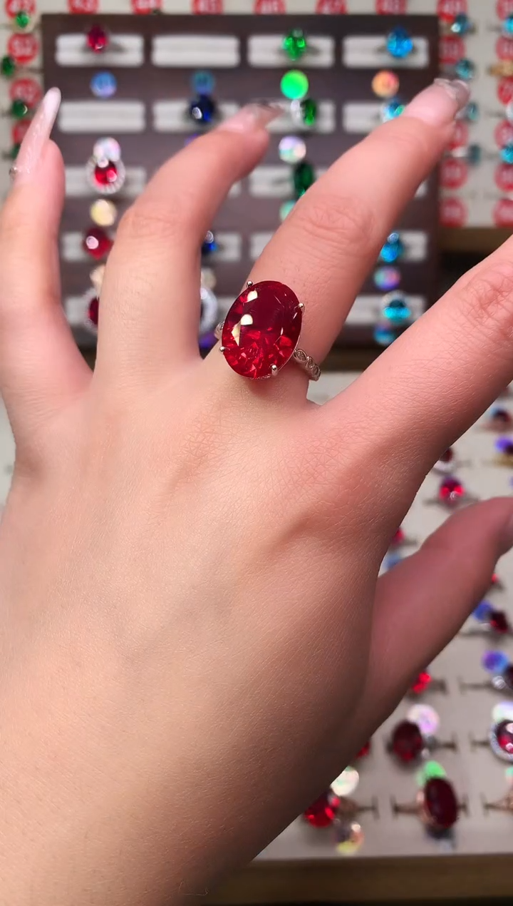 无925银典藏 轻奢 鸽血红色系12*16银托戒指