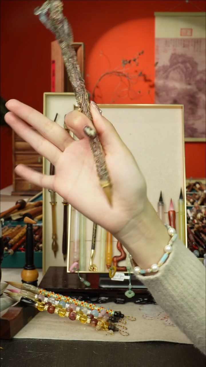 9号闪孤品高货毛笔链接 清水试笔 蘸墨不退