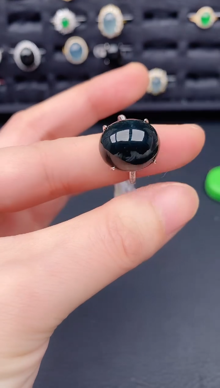 银S925镶嵌戒指翡翠天然a货翡翠128