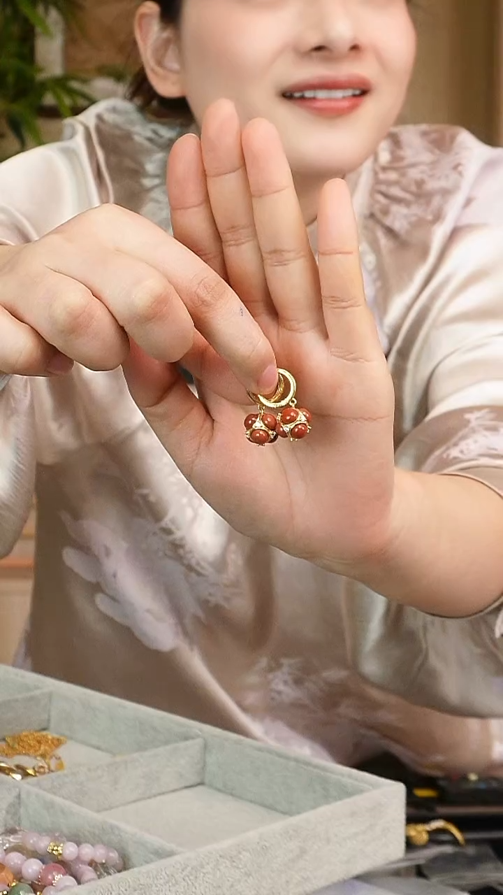 银S925镀金镶嵌耳坠玛瑙/玉髓耳坠玛瑙
