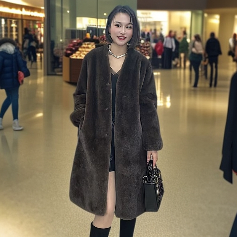 【淼姐专属】JJ皮毛一体V领长款毛毛秋冬时尚网红貂绒外套
