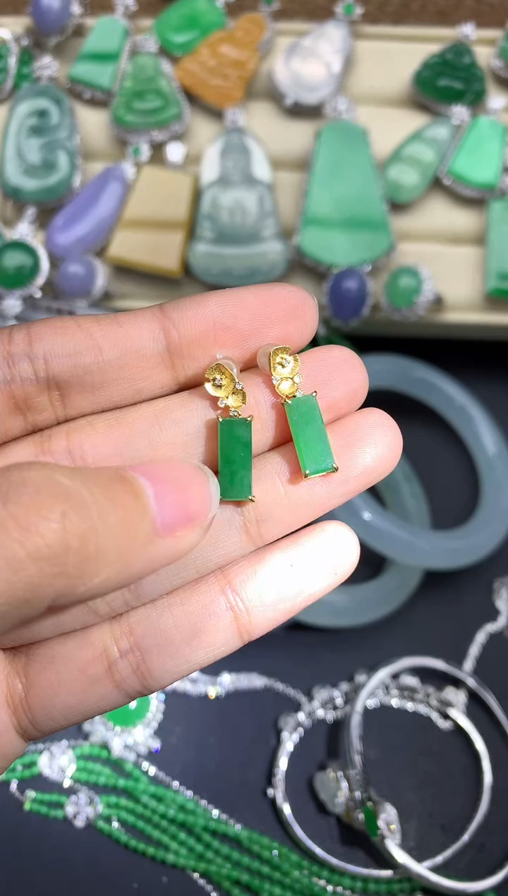 【闪购商品】翡翠耳饰18K金镶嵌295-中国好珍宝