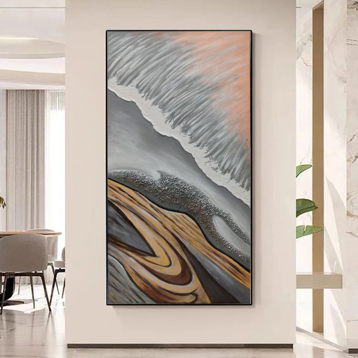 石来运转︱手绘油画客厅装饰画沙发背景墙挂画背景画竖版