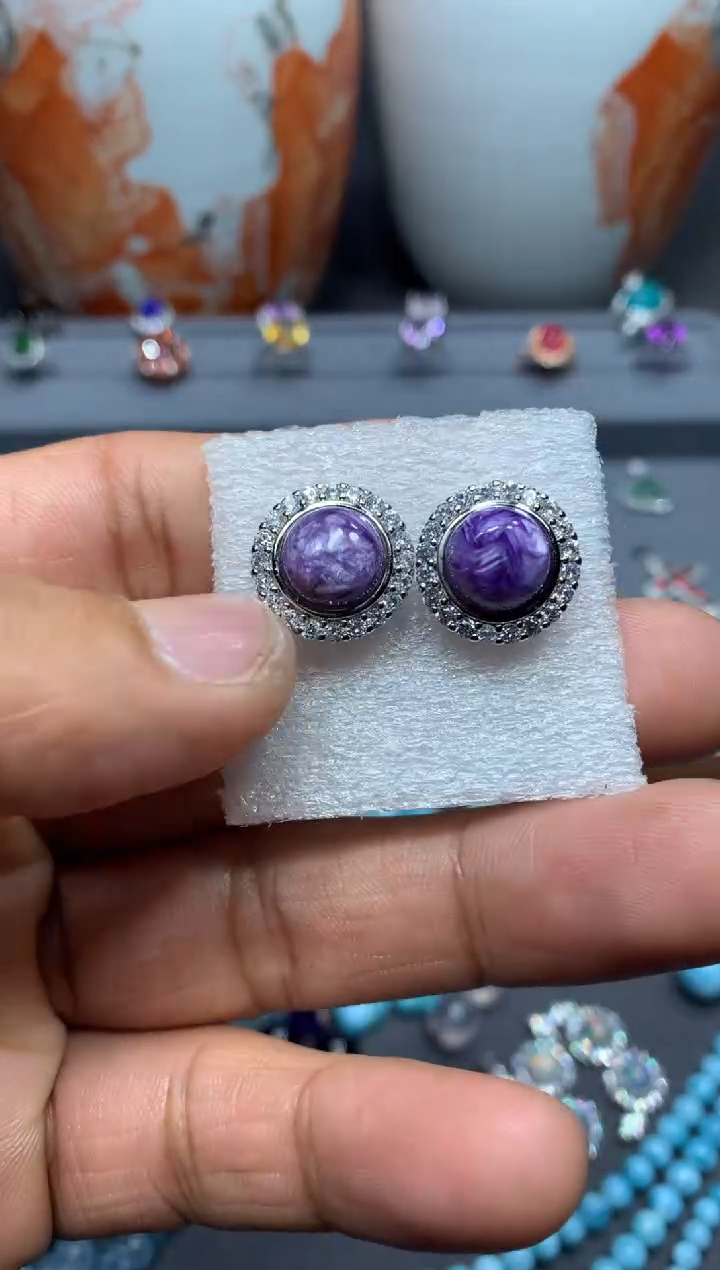 【闪购商品】查罗石（紫龙晶）耳钉未镶嵌W23（随机性发货只发一单)