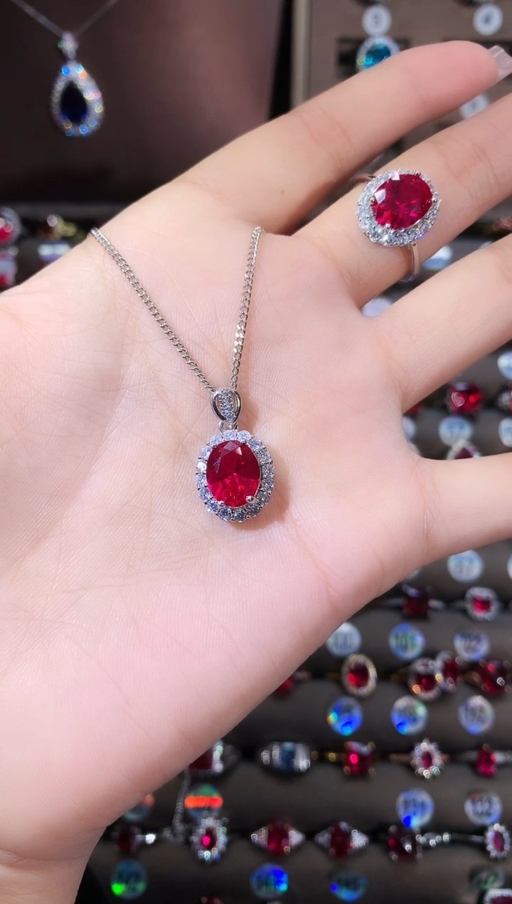 吊坠(赠链)银S925镶嵌红宝石810