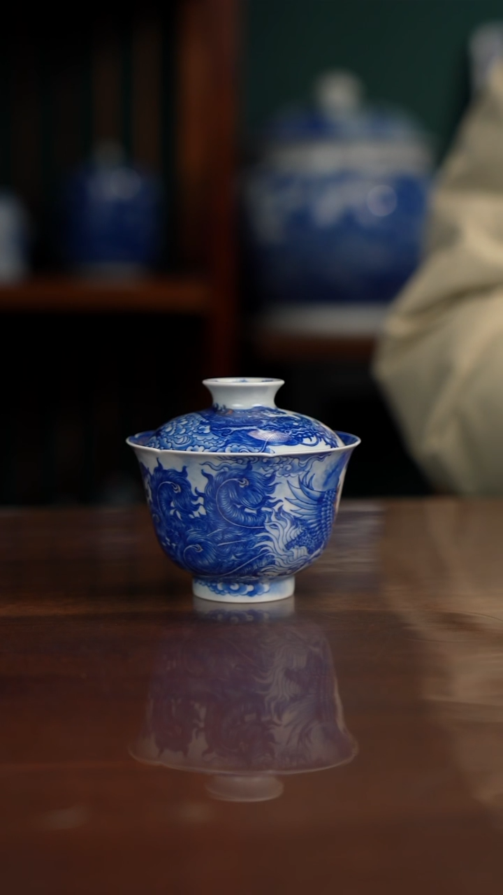 自成堂柴窑 龙凤盖碗