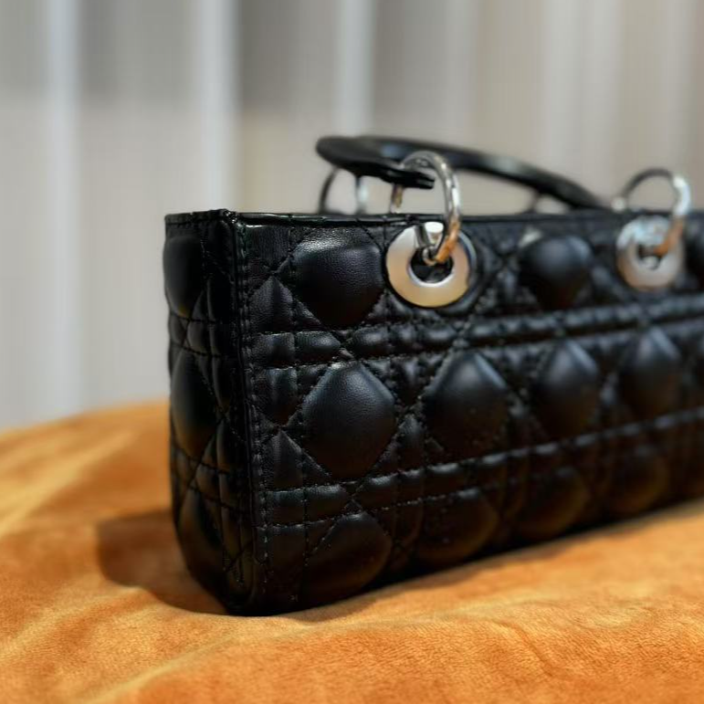 HIRMRIS手工真皮包CX130  横妃漆蒂黑 横板三格黑色