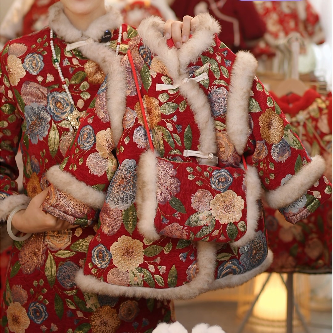 现货【牡丹花,不带项链】 AC427女童冬季国风加绒加厚汉服连衣裙