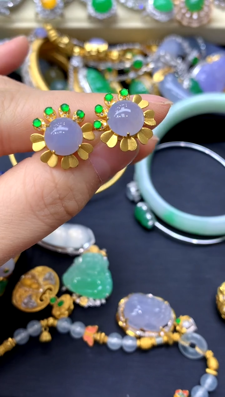 18K金镶嵌翡翠耳饰427-中国好珍宝