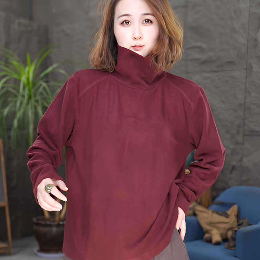 【净版打底】常规奶茶系宽松型长袖女高领T恤唐装复古百搭打底