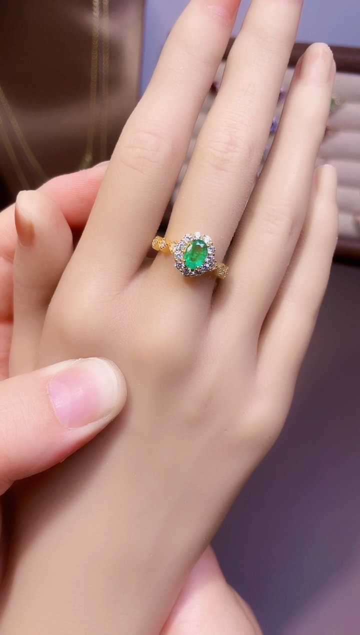 【闪购商品】祖母绿戒指银S925镶嵌一枚