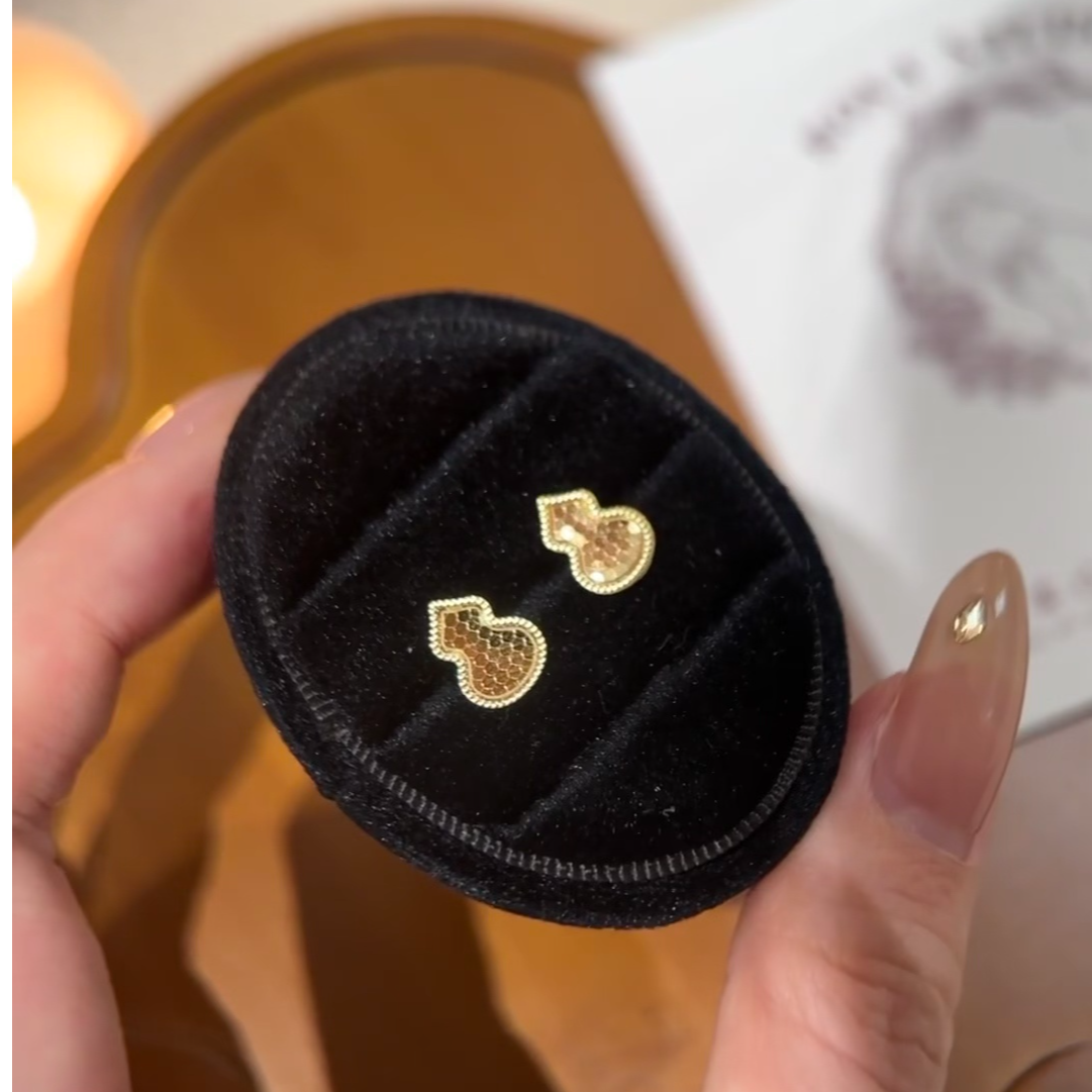 铜合金耳饰 爆款碎冰冰金色葫芦耳钉