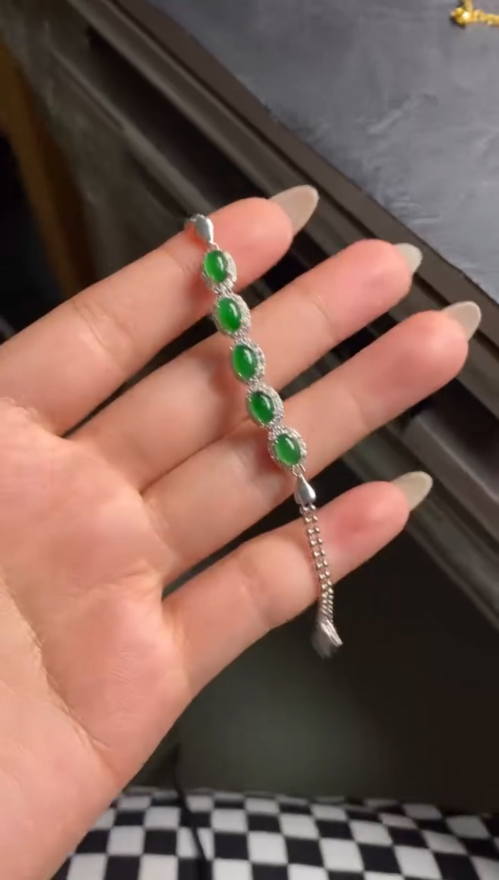 银S925镶嵌戒指翡翠沛**海天然A货翡翠